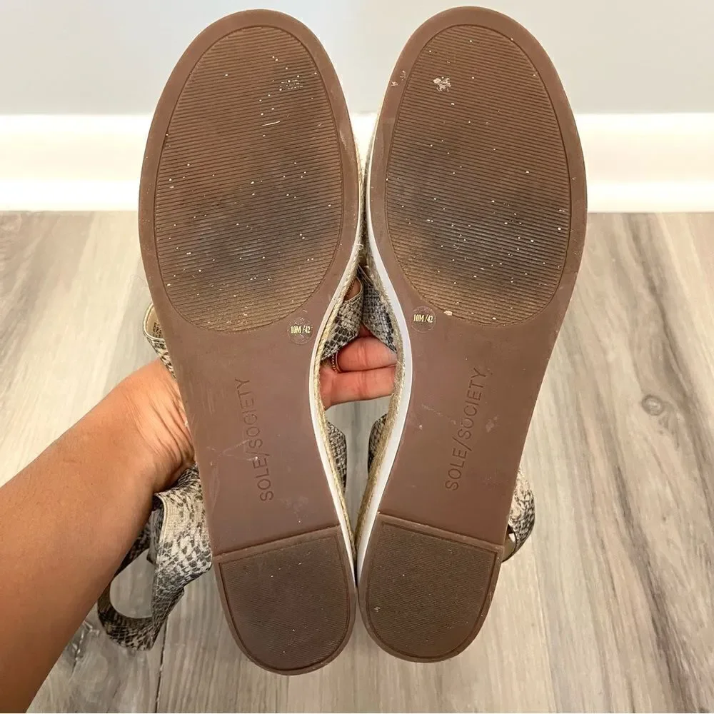 Sole Society Shoes Women's 10 Aven‎ Espadrille Snake Print Stretchy Strap Wedge